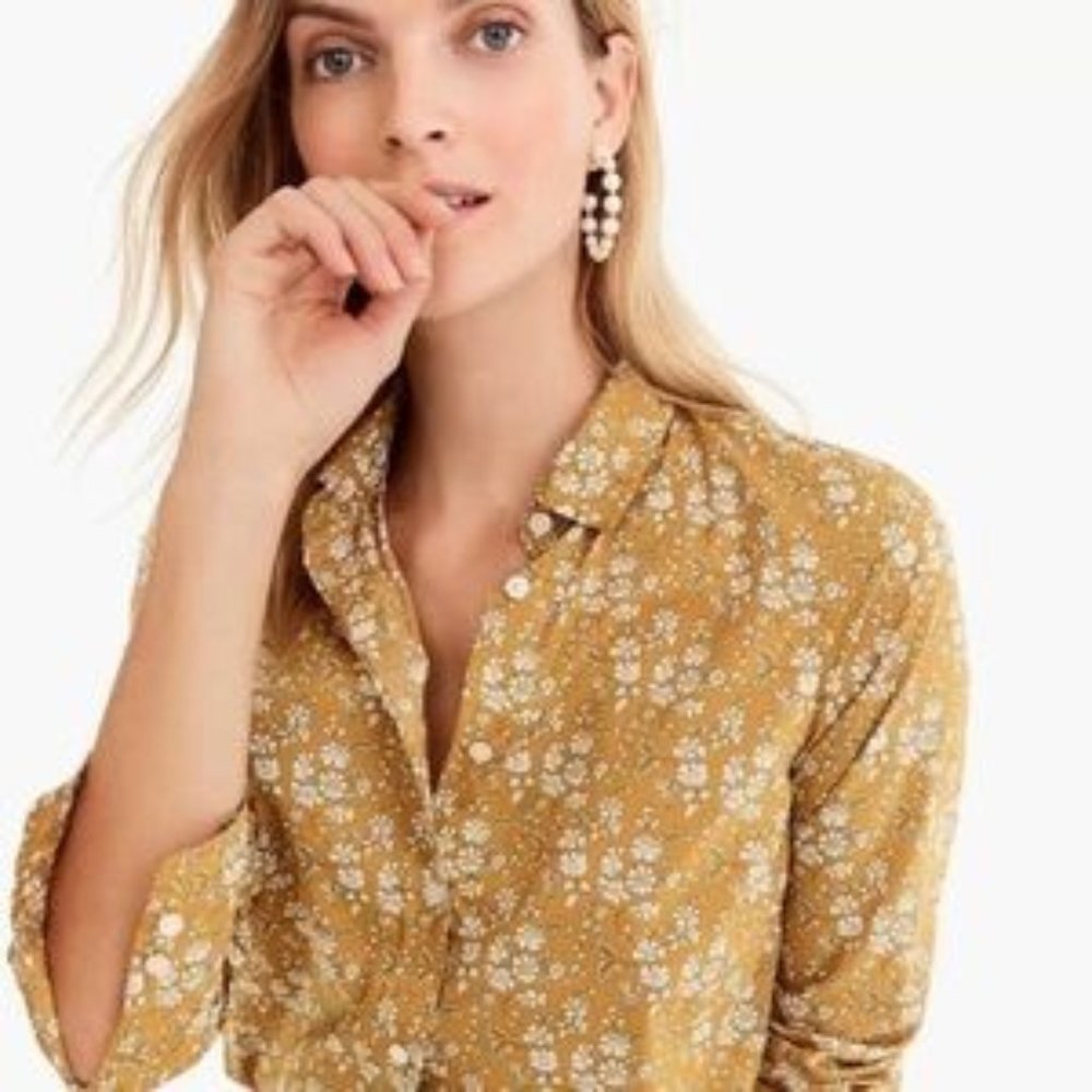 J CREW ~ LIBERTY PRINT BLOUSE in OCHRE FLORAL PRINT ~ 14 ~ $98